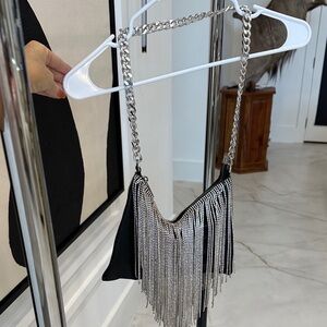 Elegant Black and Silver Fringe Bag